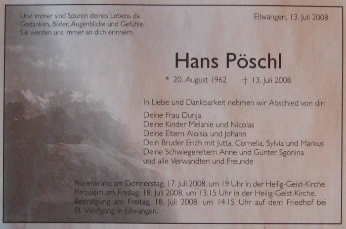 Hans Pöschl aus Ellwangen stirbt beim Zugspitzextremberglauf am 13.7.2008